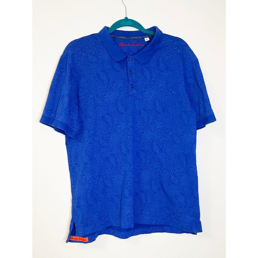 Robert Graham Blue Paisley Polo Shirt Men’s Large Classic Fit Designer Golf